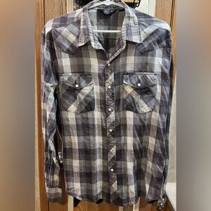 Salt Valley Western Plaid Long Sleeve Snap Shirt — Size XL